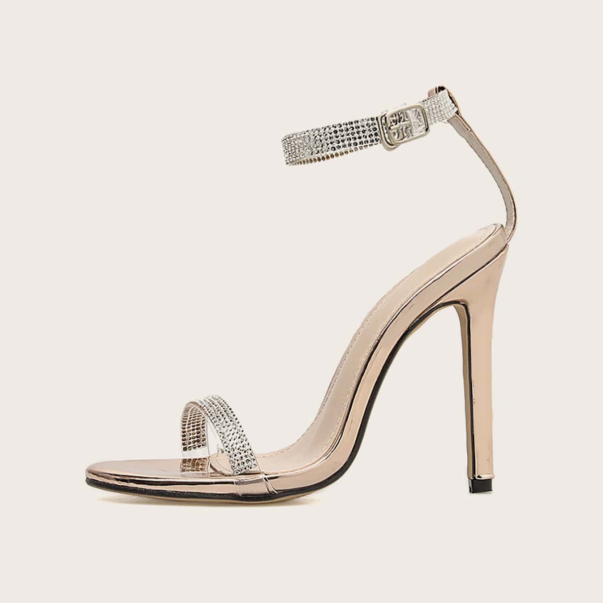 

Rhinestone Decor Ankle Strap Stiletto Heels, Gold