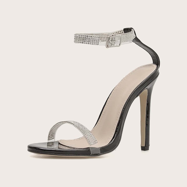 

Rhinestone Decor Ankle Strap Stiletto Heels, Silver