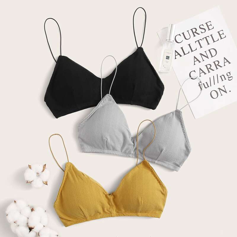 

3pack Solid Spaghetti Strap Bra Set, Multicolor