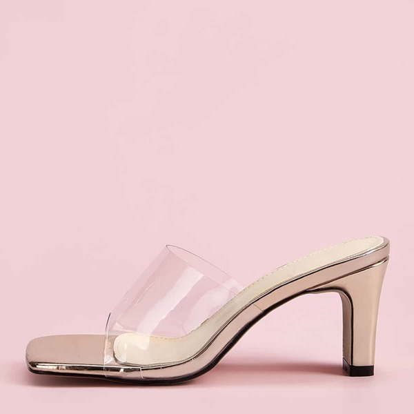 

Clear Open Toe Heeled Mules