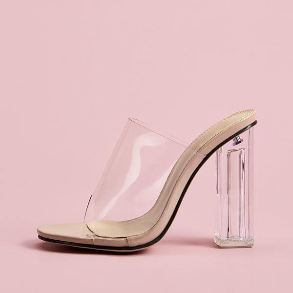 

Clear Chunky Heeled Mules