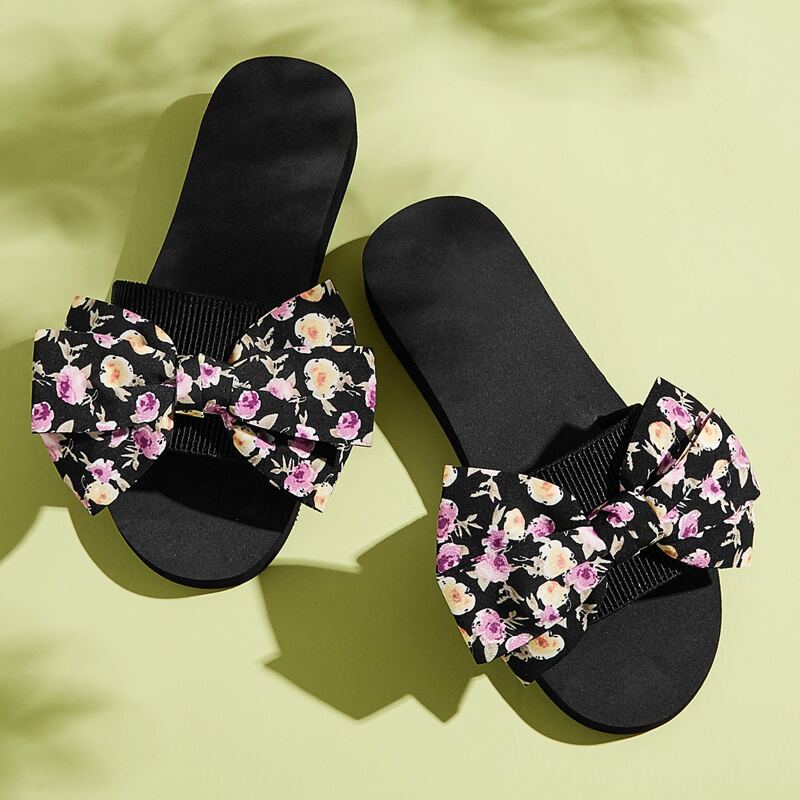 

Floral Pattern Bow Decor Sliders, Multicolor