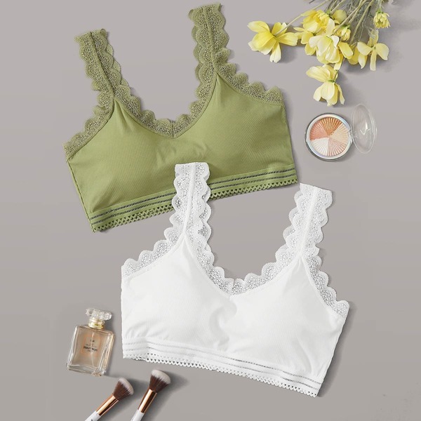

2pack Scallop Lace Trim Bra Set, Multicolor
