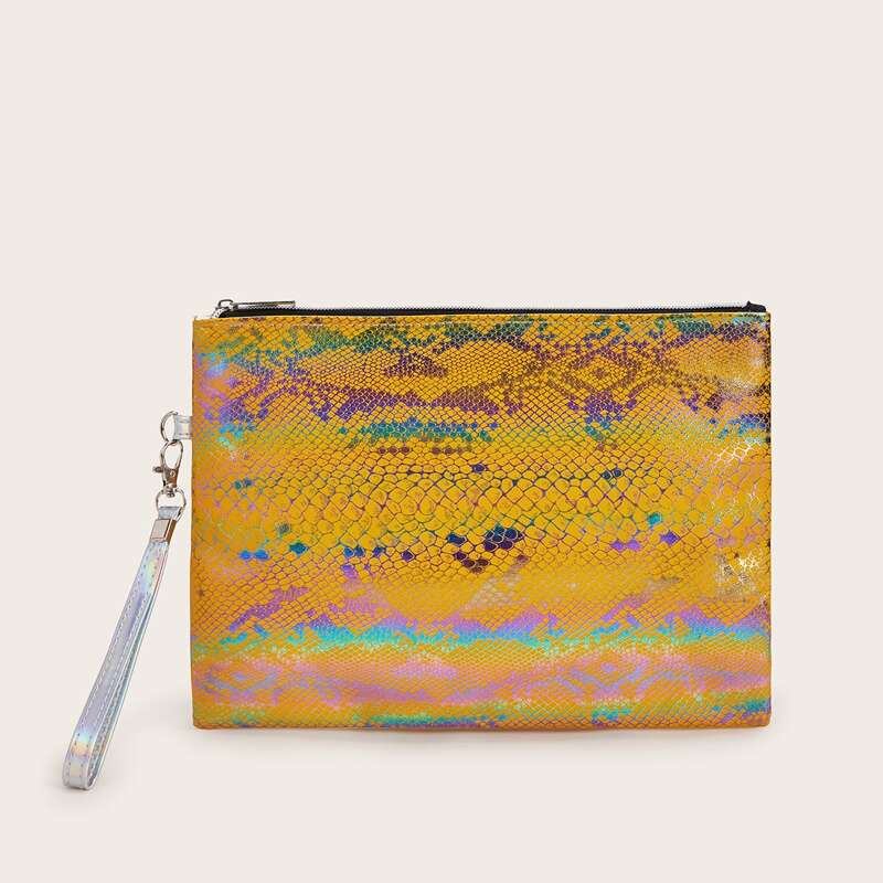 

Snakeskin Print Clutch Bag, Yellow