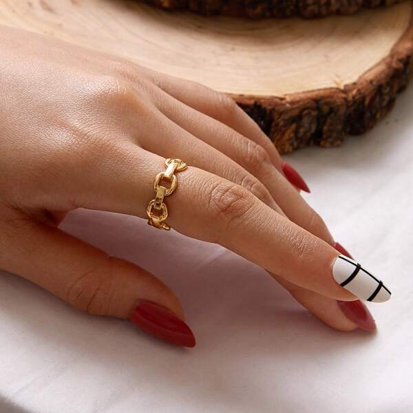 

1pc Chain Shaped Ring, Gold