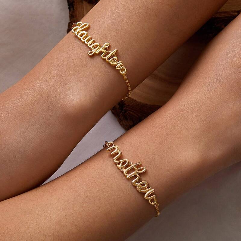 

2pcs Hollow Out Letter Decor Chain Bracelet, Gold