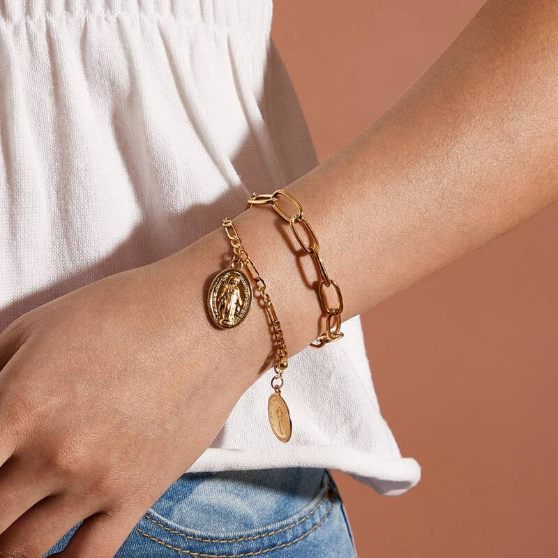 

1pc Coin Charm Chain Bracelet, Gold