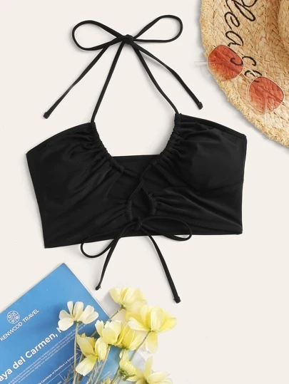 Swim Basics Top bikini halter de espalda con cordón