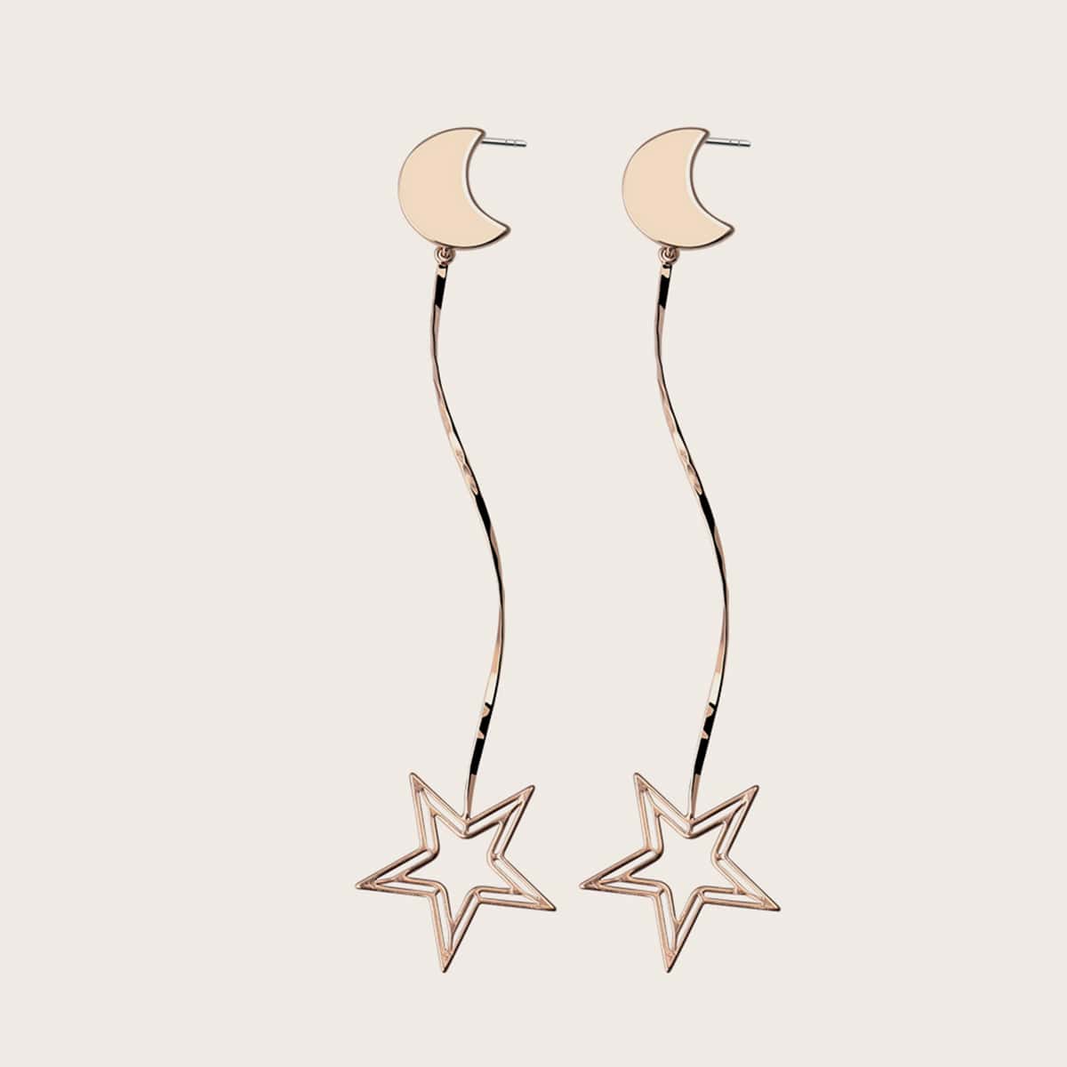 

1pair Star & Moon Decor Drop Earrings, Gold