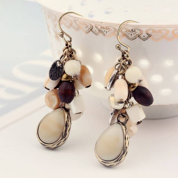 

1pair Beaded Drop Earrings, Multicolor