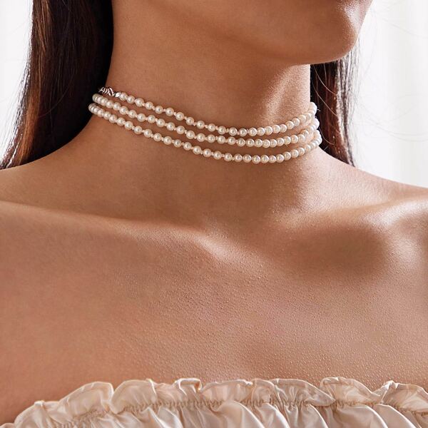 

1pc Pearl Decor Necklace, White