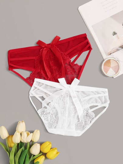 2 paquetes set de bragas con abertura con encaje floral
