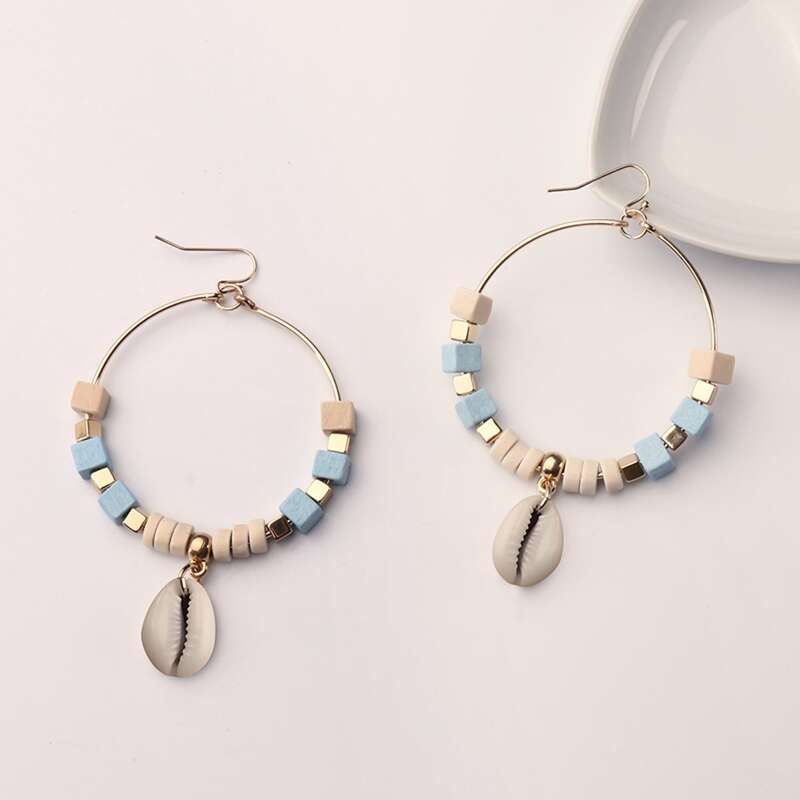 

1pair Shell Decor Beaded Drop Earrings, Multicolor