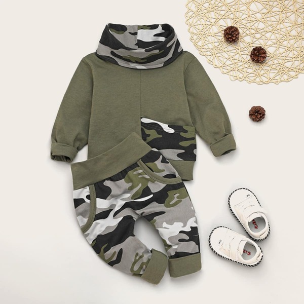 

Спортивные брюки и свитшот с камуфляжным принтом для мальчиков, Армейский зеленый