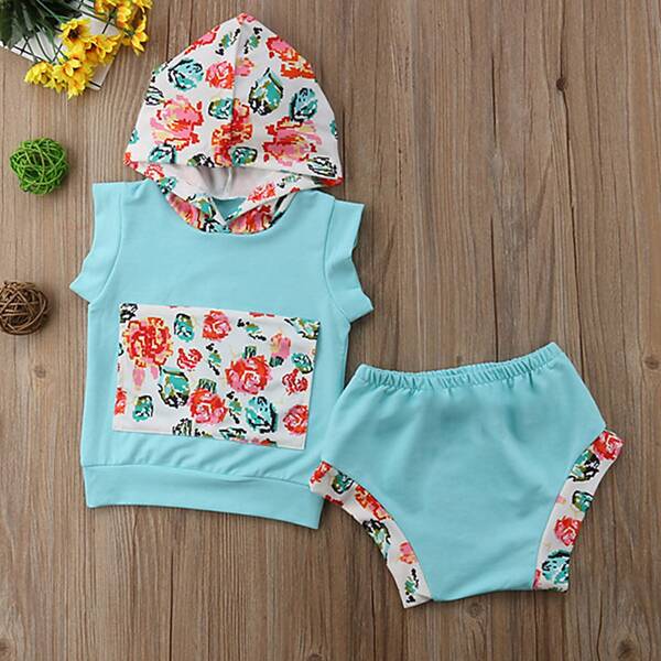 

Шорты и толстовка с цветочным принтом для девочек, Синий