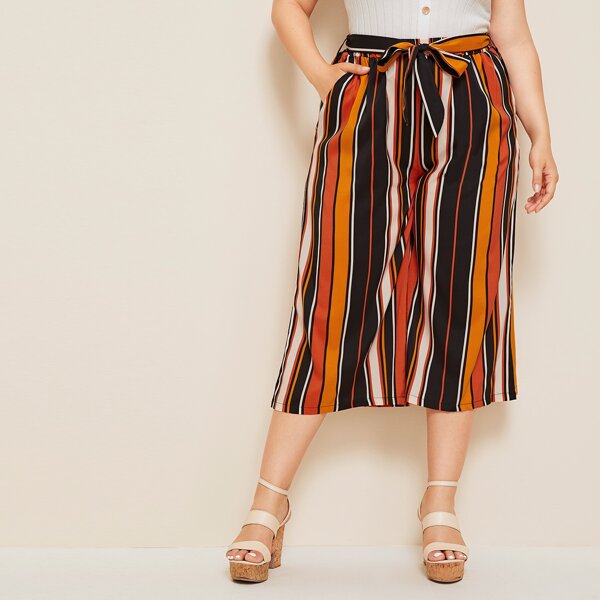 

Plus Multi-stripe Wide Leg Capris Pants, Multicolor