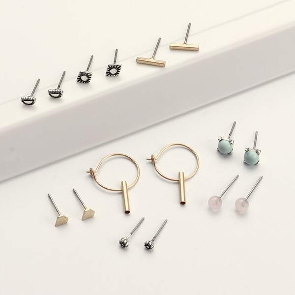

8pairs Bar & Stone Decor Earrings Set, Multicolor