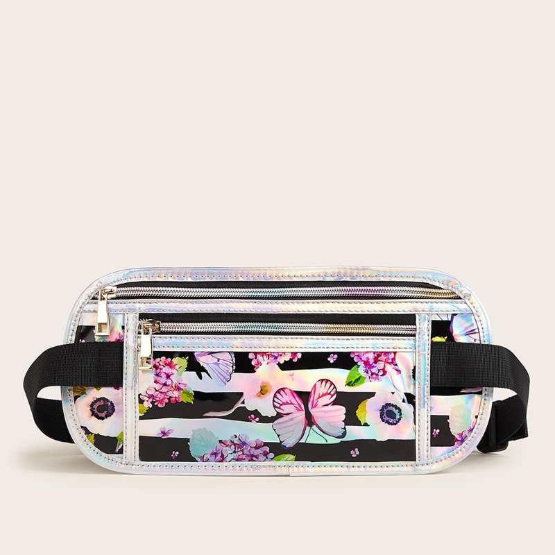 

Butterfly Pattern Buckle Decor Fanny Pack, Multicolor