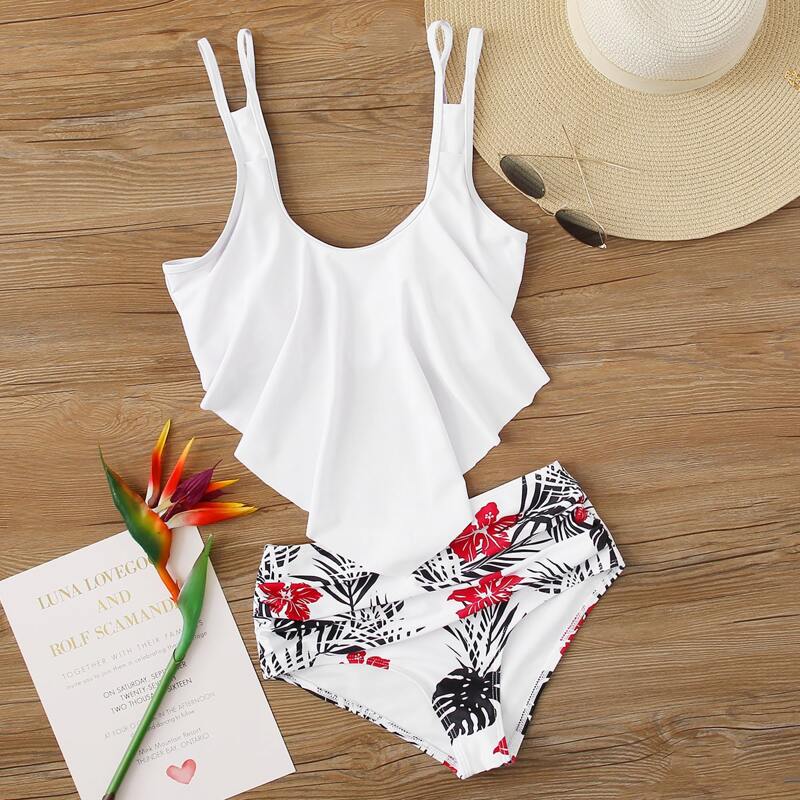 

Tropical Hanky Hem Bikini Swimsuit, Multicolor