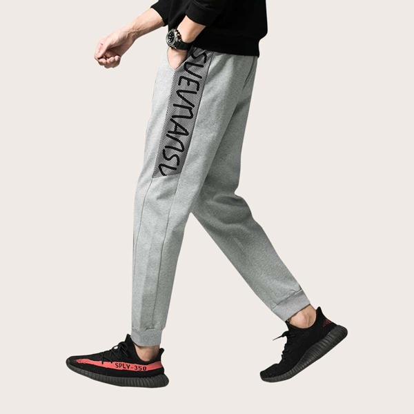 

Men Letter Graphic Drawstring Sweatpants, Grey