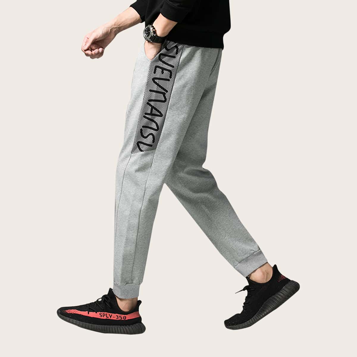 

Guys Letter Graphic Drawstring Sweatpants, Grey
