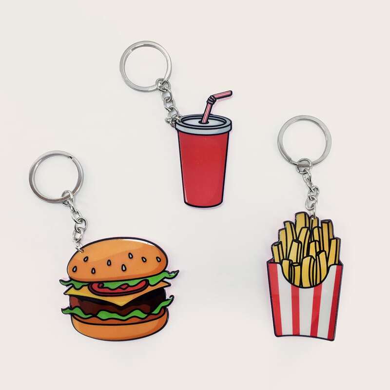 

3pcs Hamburger & French Fries Charm Keychain, Multicolor