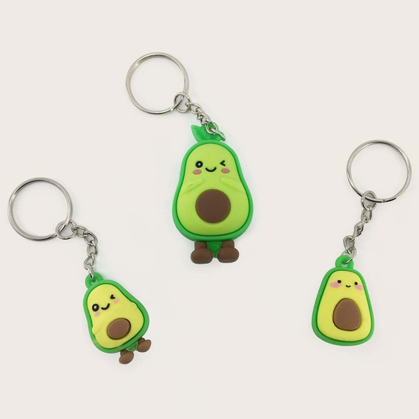 3pcs Avocado Charm Keychain, Green