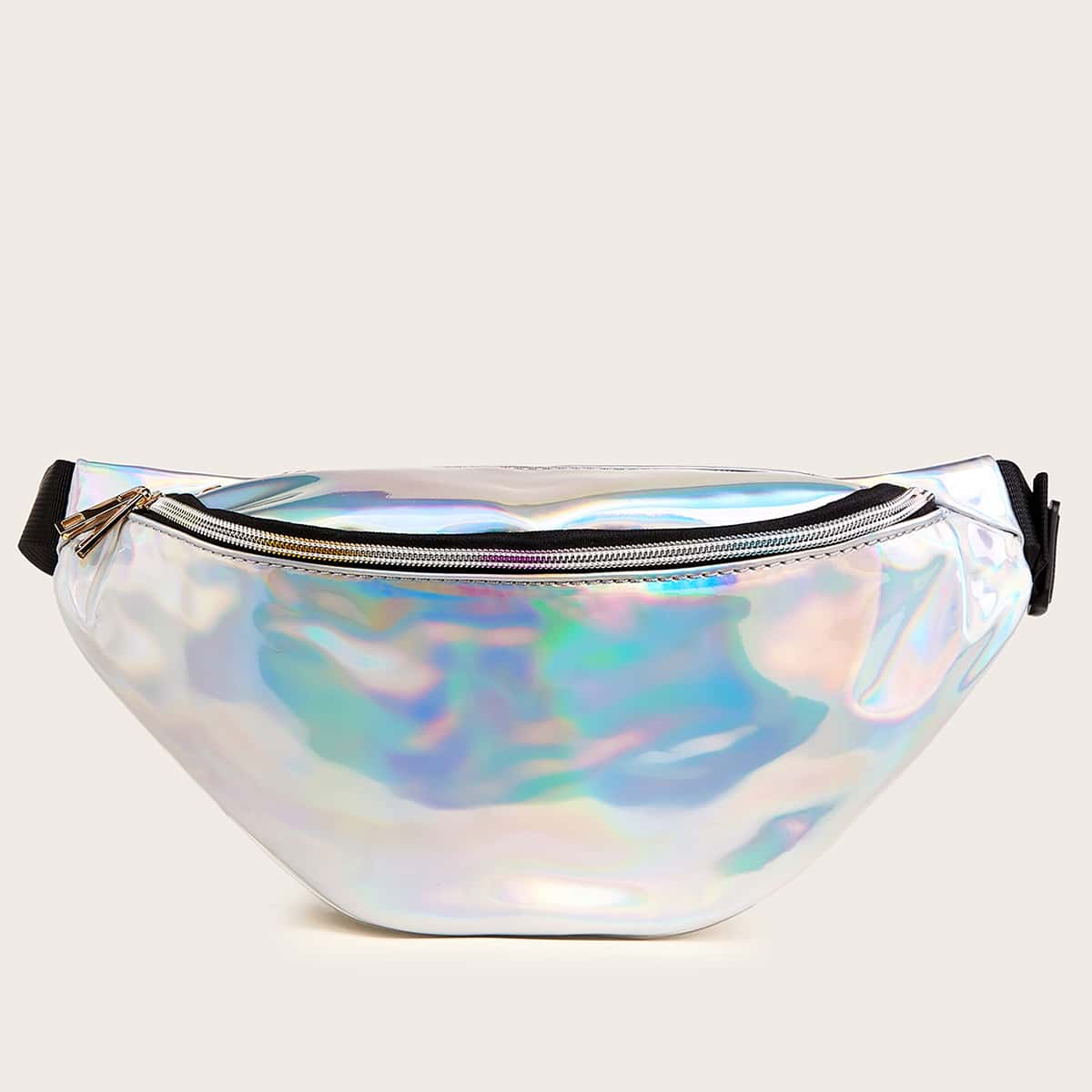 

Transparent Double Zipper Fanny Pack, Silver
