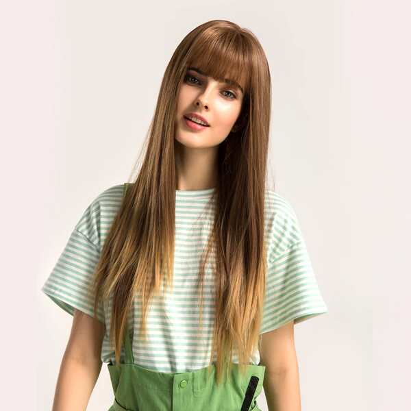 

Nature Gradient Long Straight Wig With Bangs, Brown