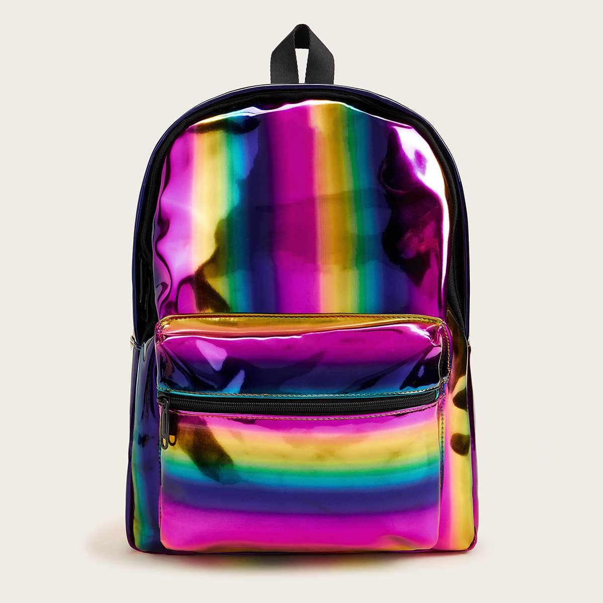 

Colorblock Striped Zipper Front Backpack, Multicolor