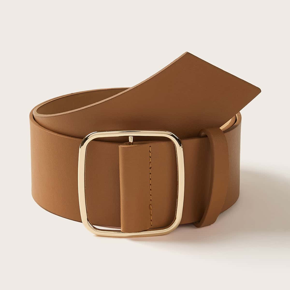 

Solid PU Buckle Belt, Brown