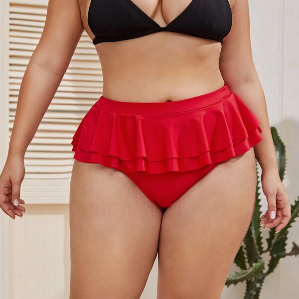 

Plus Ruffle Trim Bikini Skort, Red