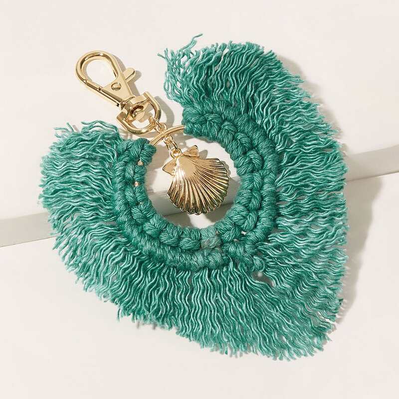 

Metal Shell Charm Braided Keychain, Green