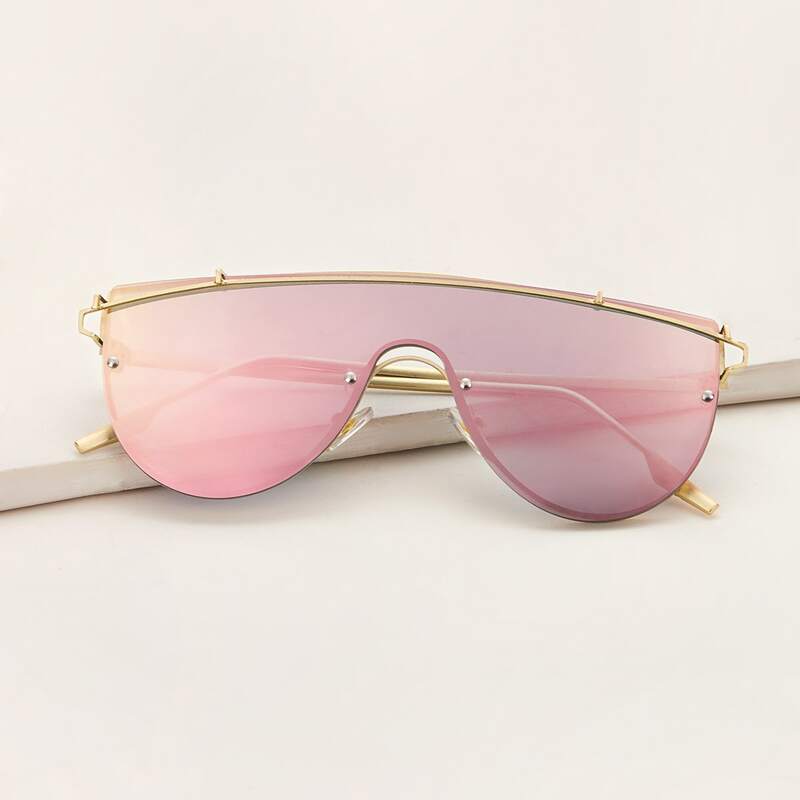 

Flat Top Shield Sunglasses With Case, Pink