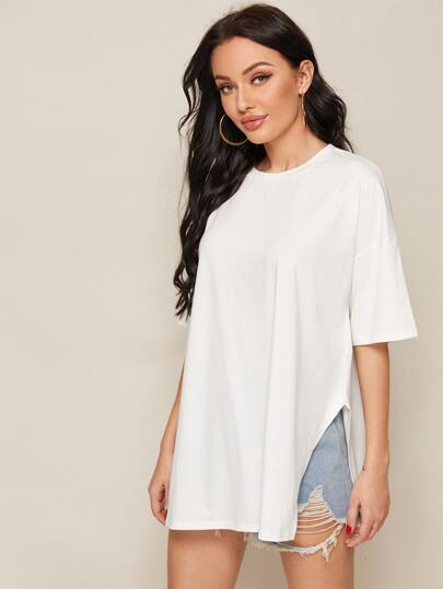 SHEIN Essnce Drop Shoulder Split Side Oversized Longline Tee