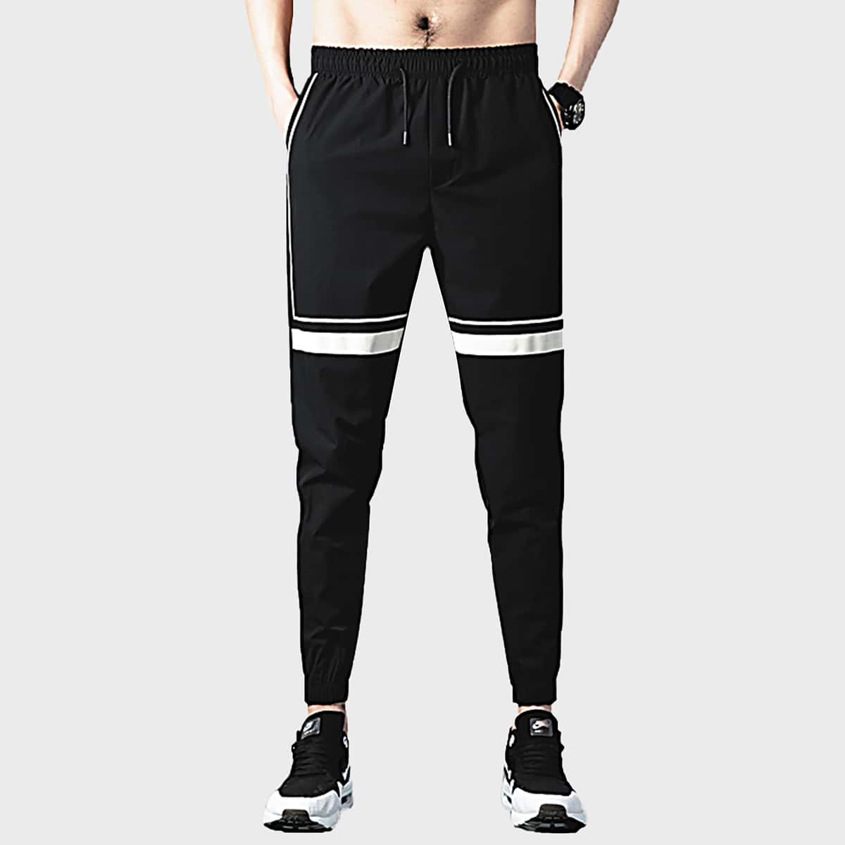 

Guys Stripe Drawstring Sweatpants, Black