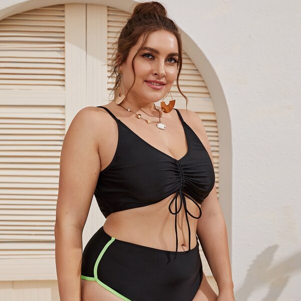 

Plus Drawstring Front Bikini Top, Black