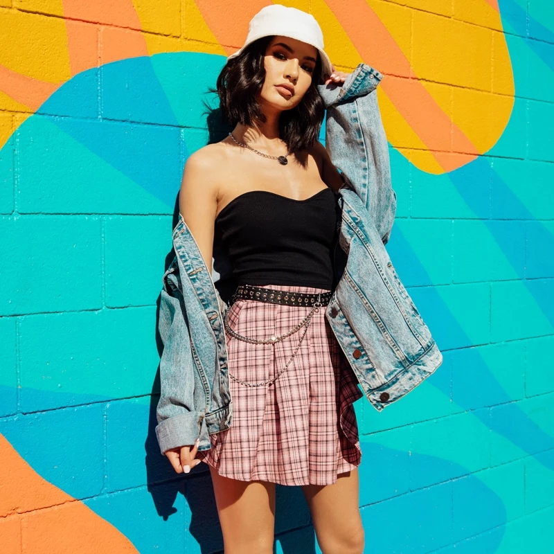 Zipper fly plaid skater skirt clearance
