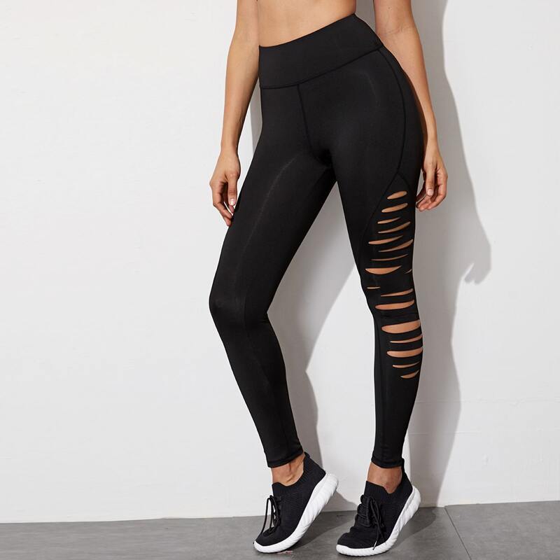 

Ripped Wide Waistband Sports Leggings, Black