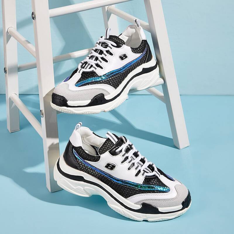 

Lace-up Front Mesh Panel Sneakers, Multicolor