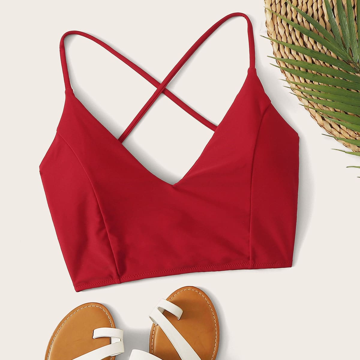 

Criss Cross Tie Back Bikini Top, Red