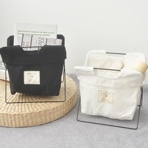 

1pc Iron Frame Storage Basket, Black and white
