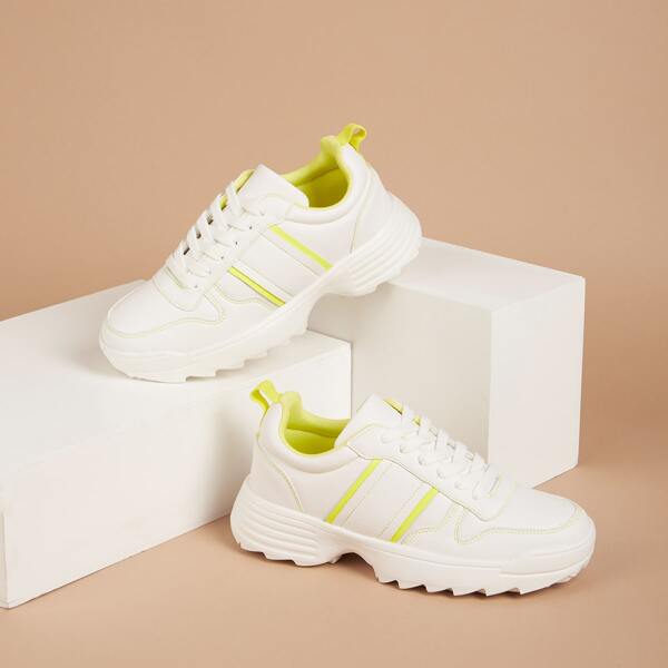 

Neon Yellow Panel Non-slip Sneakers, White