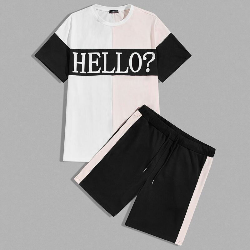 

Guys Colorblock Letter Graphic Top & Track Shorts Set, Multicolor