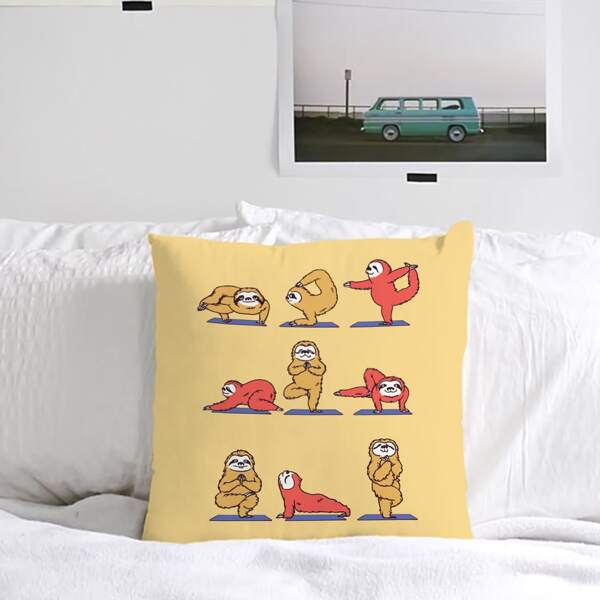 

Cartoon Sloth Print Cushion Cover Without Filler, Yellow