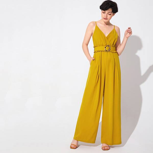 

Shirred Detail Belted Cami Jumpsuit, Yellow