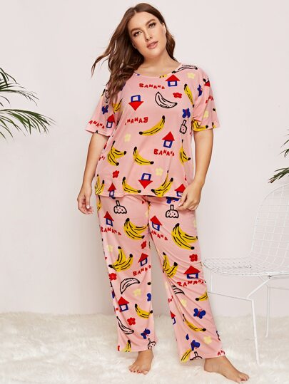 Plus Banana & Letter Graphic PJ Set