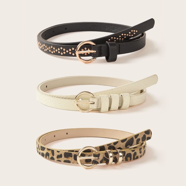 

Ремень из искусственной кожи с пряжкой, леопардовым принтом и заклепками 3шт, Многоцветный