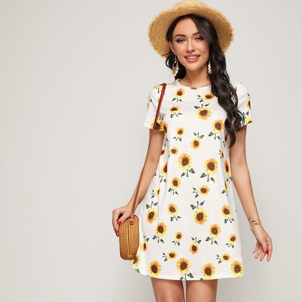 

Sunflower Print Tee Dress, White