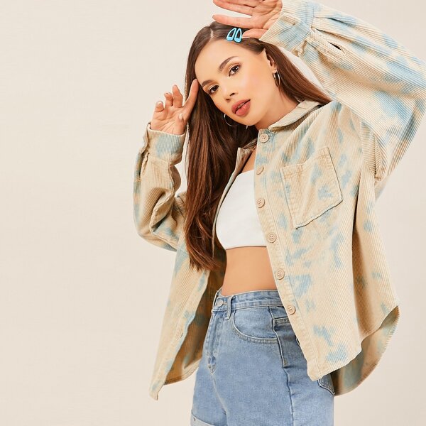 

Tie Dye Corduroy Long Sleeve Shirt Jacket, Multicolor